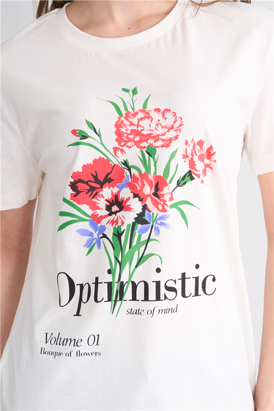 C.K Y26 8926 Fithit Byn B.Yk Regular Baskılı T-shirt Krem