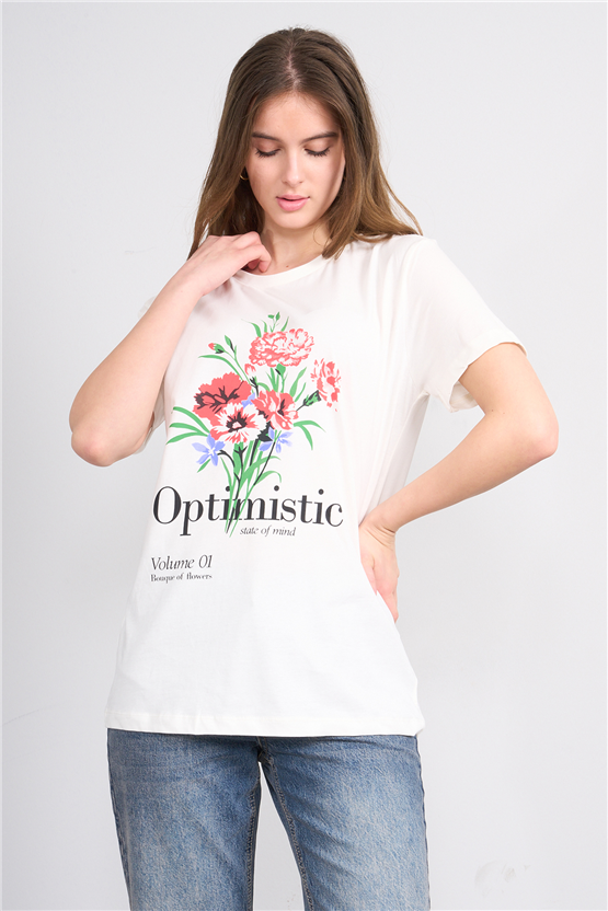 C.K Y26 8926 Fithit Byn B.Yk Regular Baskılı T-shirt Krem