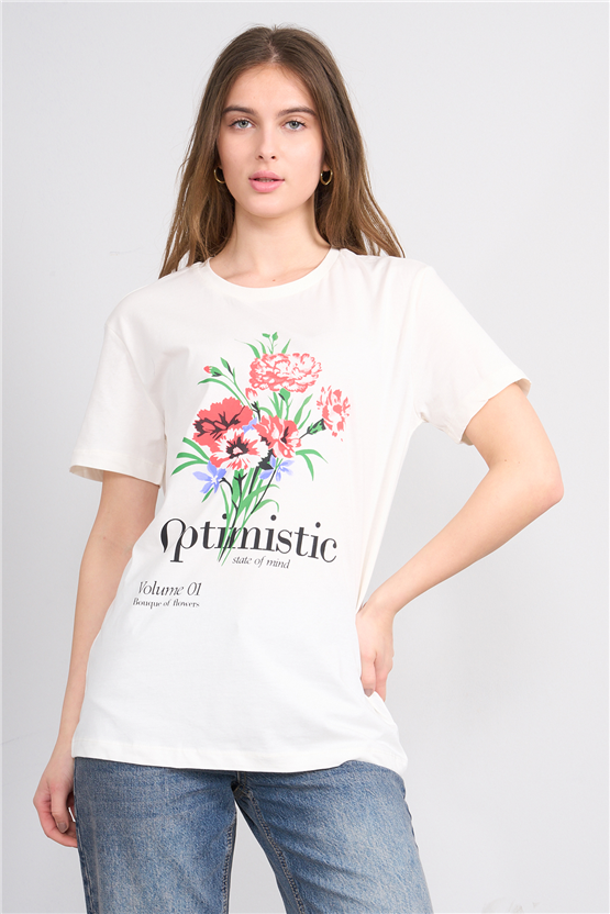 C.K Y26 8926 Fithit Byn B.Yk Regular Baskılı T-shirt Krem