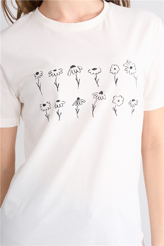 C.K Y26 8938 Fithit Byn B.Yk Regular Baskılı T-shirt Krem