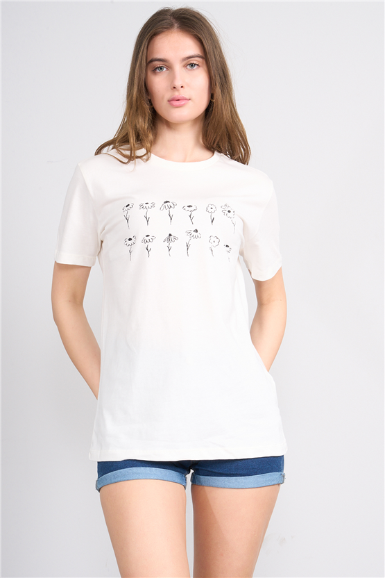 C.K Y26 8938 Fithit Byn B.Yk Regular Baskılı T-shirt Krem