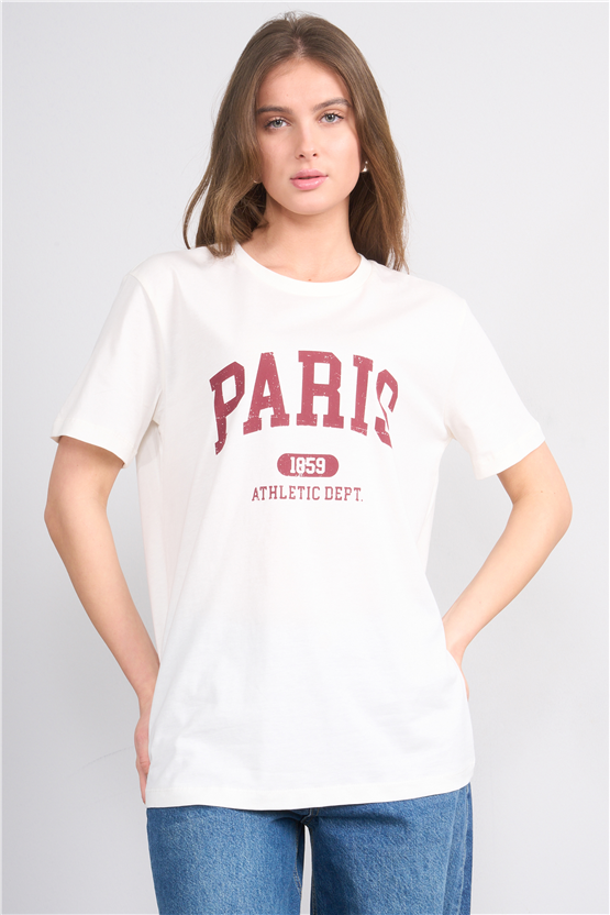 C.K Y26 8939 Fithit Byn B.Yk Regular Baskılı T-shirt Krem