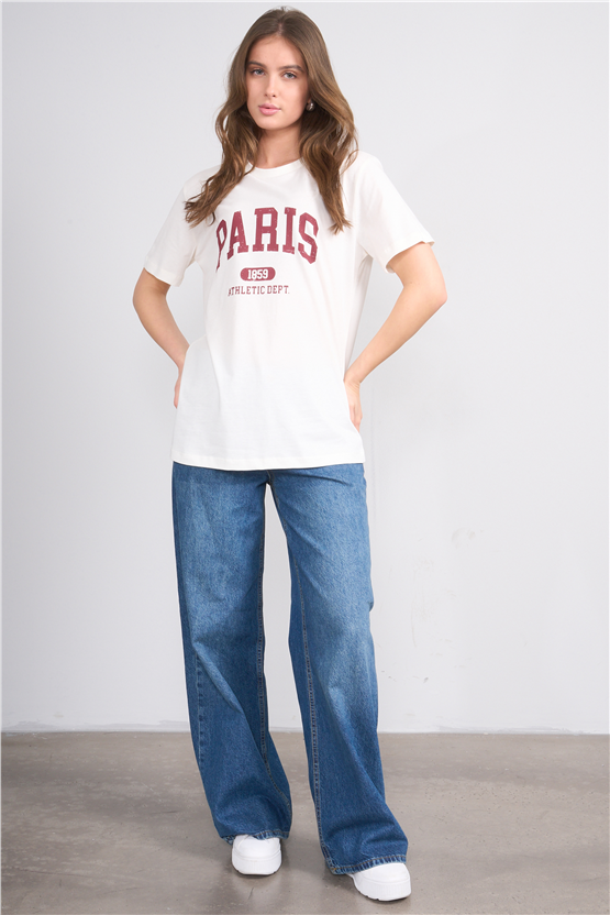 C.K Y26 8939 Fithit Byn B.Yk Regular Baskılı T-shirt Krem