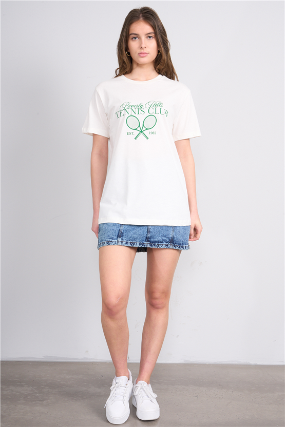C.K Y26 8940 Fithit Byn B.Yk Regular Baskılı T-shirt Krem