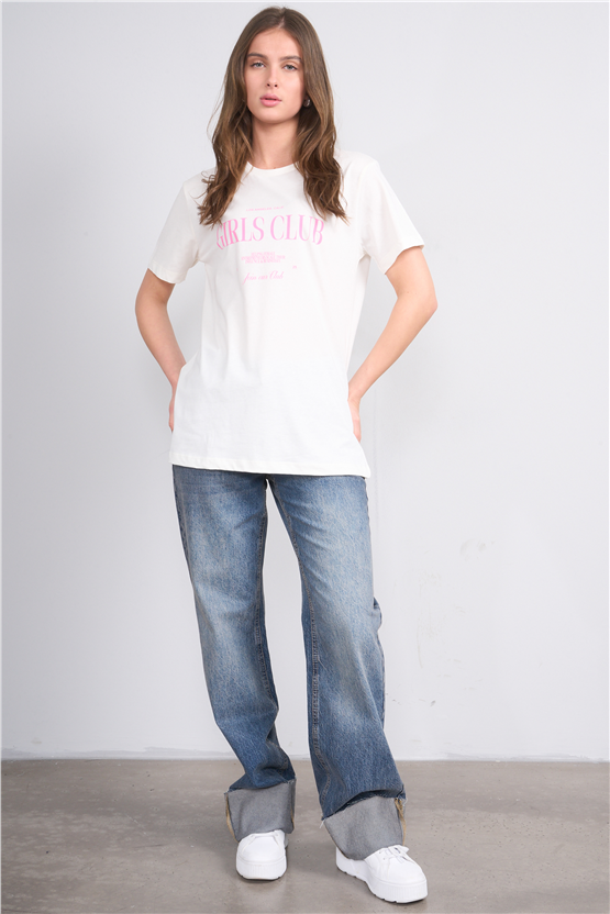 C.K Y26 8941 Fithit Byn B.Yk Regular Baskılı T-shirt Krem