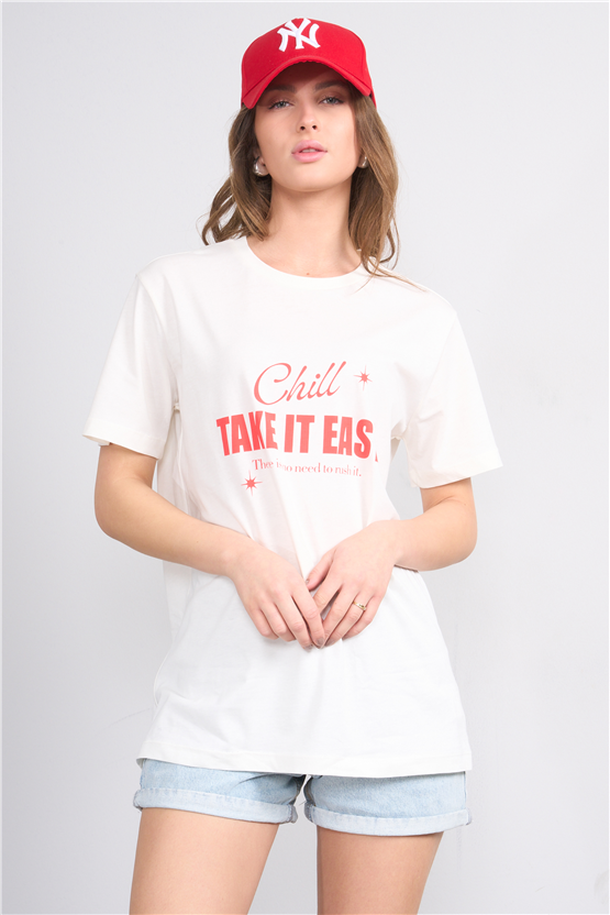 C.K Y26 8942 Fithit Byn B.Yk Regular Baskılı T-shirt Krem