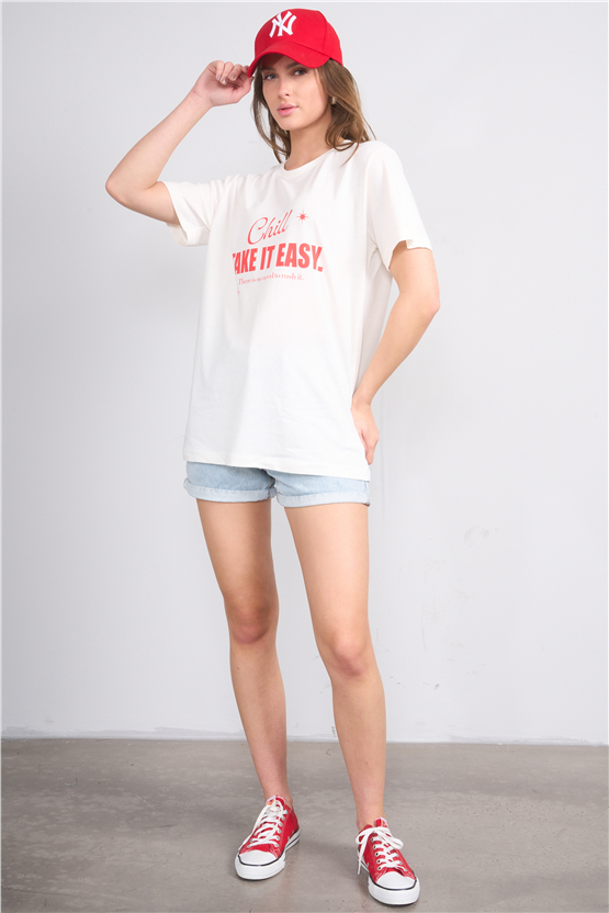 C.K Y26 8942 Fithit Byn B.Yk Regular Baskılı T-shirt Krem