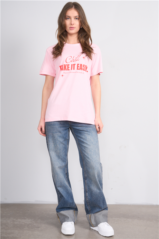 C.K Y26 8942 Fithit Byn B.Yk Regular Baskılı T-shirt A.Pembe