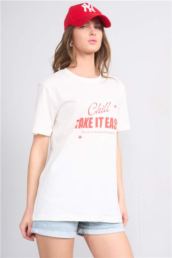 C.K Y26 8942 Fithit Byn B.Yk Regular Baskılı T-shirt Krem