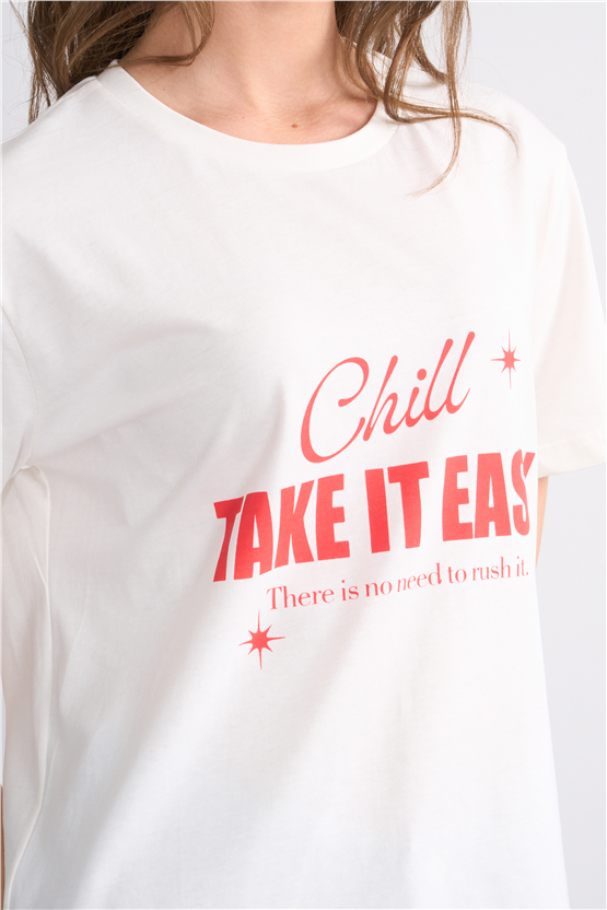 C.K Y26 8942 Fithit Byn B.Yk Regular Baskılı T-shirt Krem