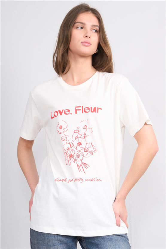 C.K Y26 8944 Fithit Byn B.Yk Regular Baskılı T-shirt Krem