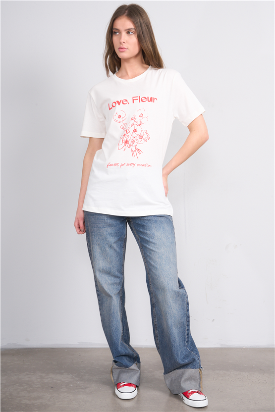 C.K Y26 8944 Fithit Byn B.Yk Regular Baskılı T-shirt Krem