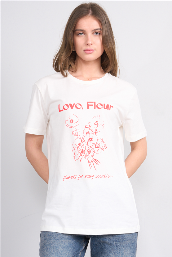 C.K Y26 8944 Fithit Byn B.Yk Regular Baskılı T-shirt Krem