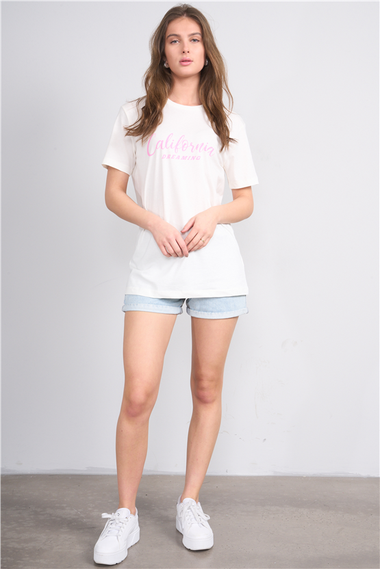 C.K Y26 8945 Fithit Byn B.Yk Regular Baskılı T-shirt Krem