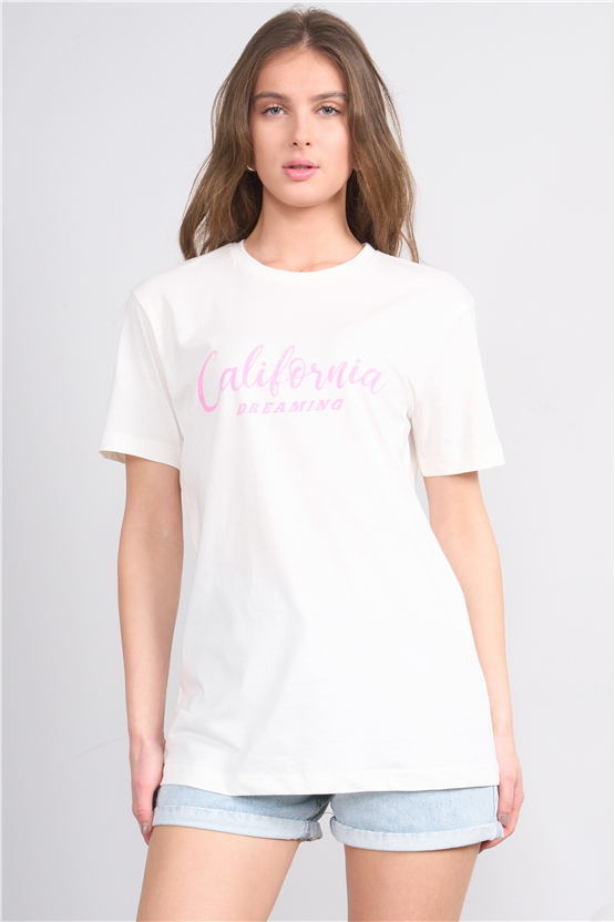 C.K Y26 8945 Fithit Byn B.Yk Regular Baskılı T-shirt Krem