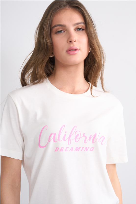 C.K Y26 8945 Fithit Byn B.Yk Regular Baskılı T-shirt Krem