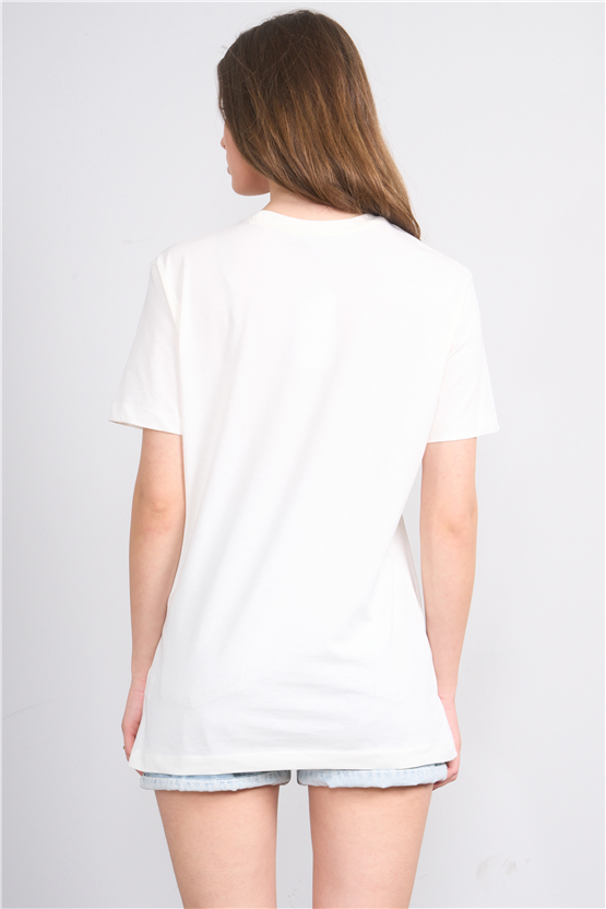 C.K Y26 8945 Fithit Byn B.Yk Regular Baskılı T-shirt Krem