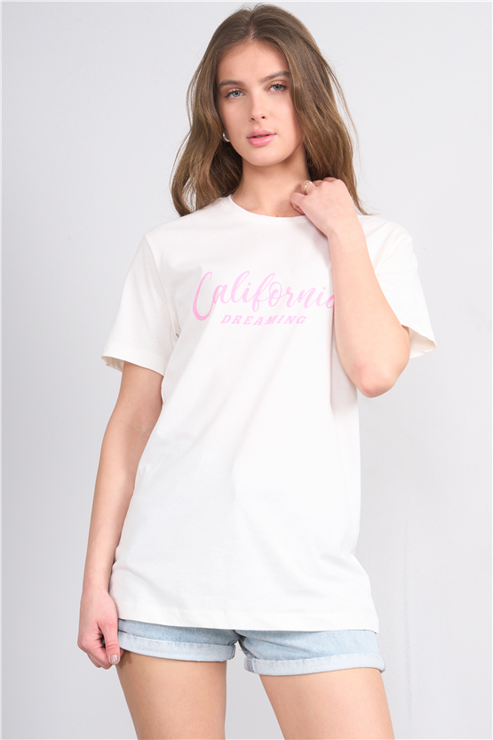 C.K Y26 8945 Fithit Byn B.Yk Regular Baskılı T-shirt Krem