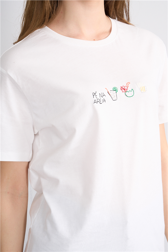 C.K Y26 8951 Fithit Byn B.Yk Regular Nakışlı T-shirt Krem