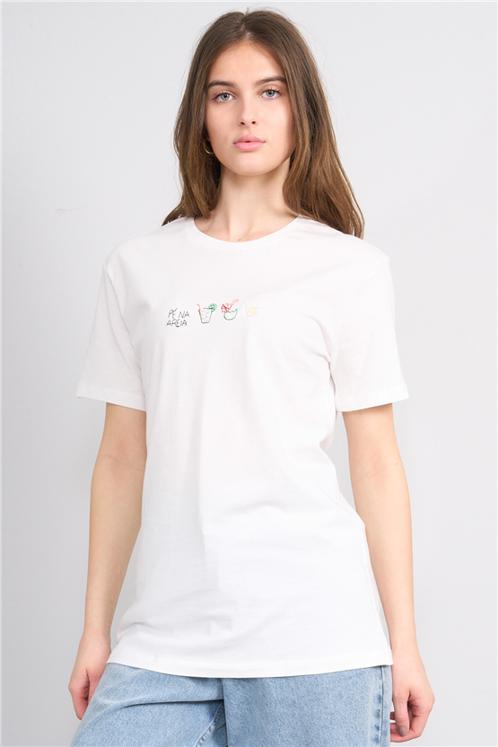 C.K Y26 8951 Fithit Byn B.Yk Regular Nakışlı T-shirt Krem
