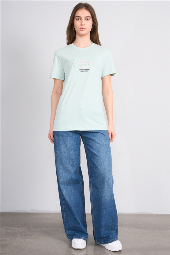 C.K Y26 8952 Fithit Byn B.Yk Regular Nakışlı T-shirt Cagla