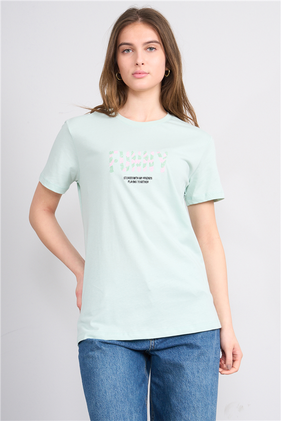 C.K Y26 8952 Fithit Byn B.Yk Regular Nakışlı T-shirt Cagla