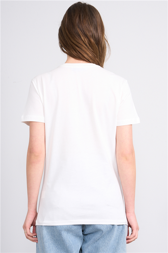 C.K Y26 8953 Fithit Kadın Bisiklet Yaka Regular Baskılı T-shirt Krem