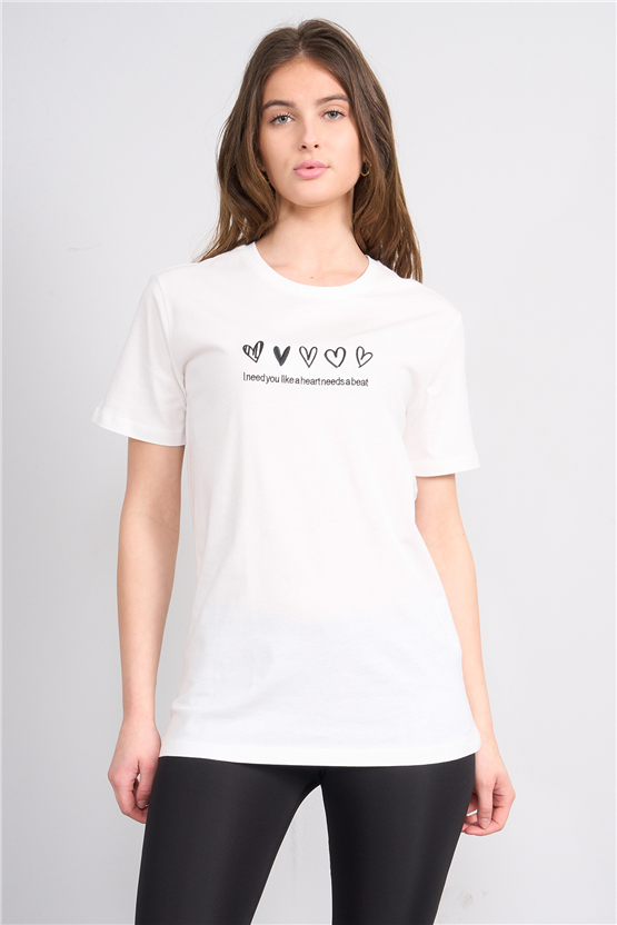 C.K Y26 8956 Fithit Byn B.Yk Regular Nakışlı T-shirt Krem