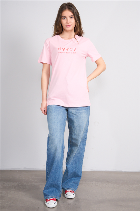 C.K Y26 8956 Fithit Byn B.Yk Regular Nakışlı T-shirt A.Pembe