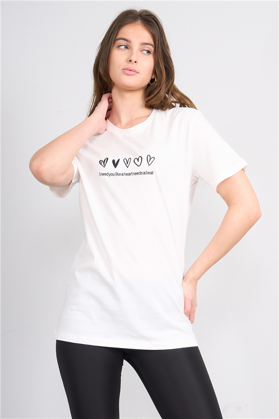 C.K Y26 8956 Fithit Byn B.Yk Regular Nakışlı T-shirt Krem