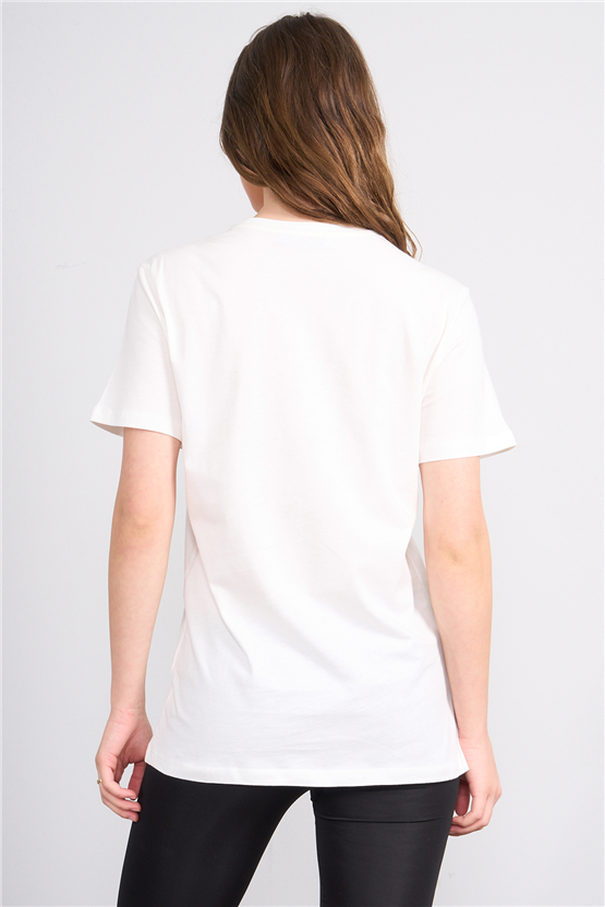 C.K Y26 8956 Fithit Byn B.Yk Regular Nakışlı T-shirt Krem