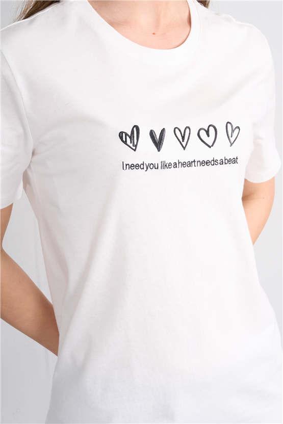 C.K Y26 8956 Fithit Byn B.Yk Regular Nakışlı T-shirt Krem