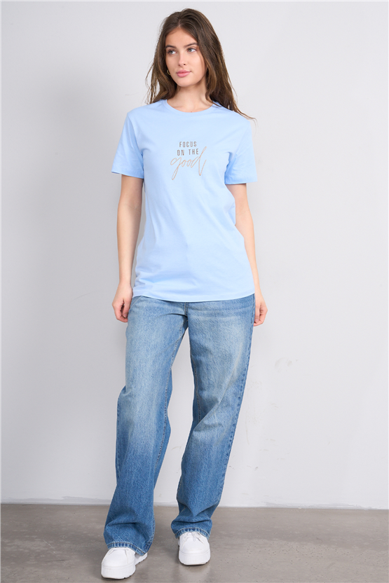 C.K Y26 8957 Fithit Byn B.Yk Regular Nakışlı T-shirt Bebe Mavi