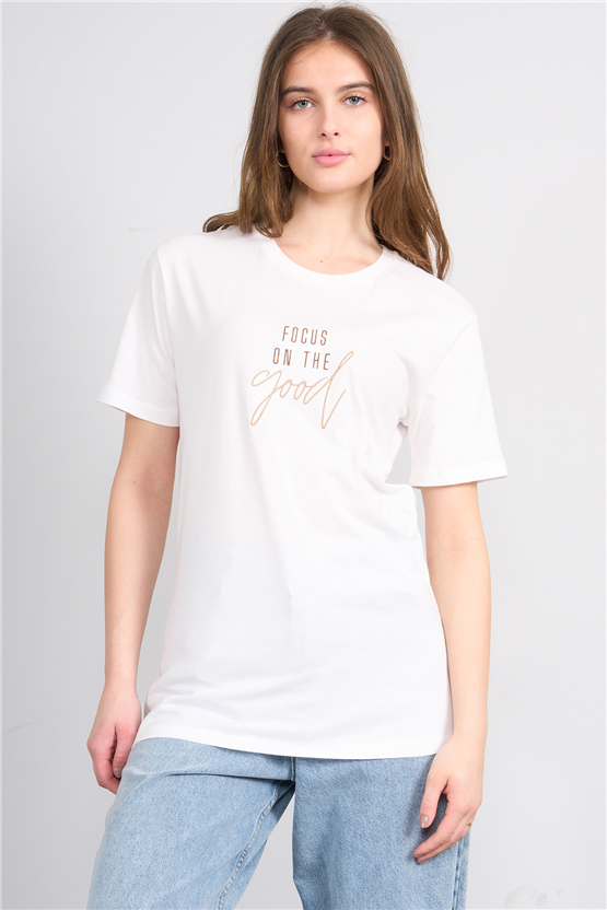 C.K Y26 8957 Fithit Byn B.Yk Regular Nakışlı T-shirt Krem