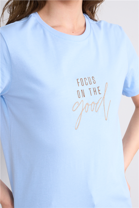 C.K Y26 8957 Fithit Byn B.Yk Regular Nakışlı T-shirt Bebe Mavi