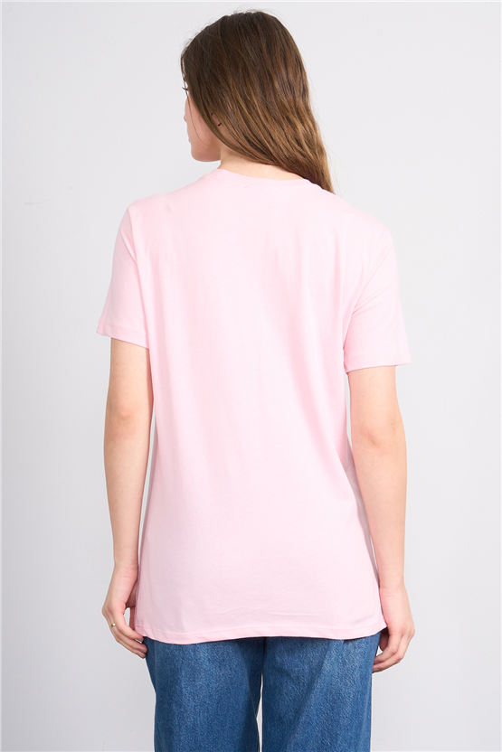 C.K Y26 8958 Fithit Kadın Bisiklet Yaka Regular Nakışlı T-shirt Açık Pembe