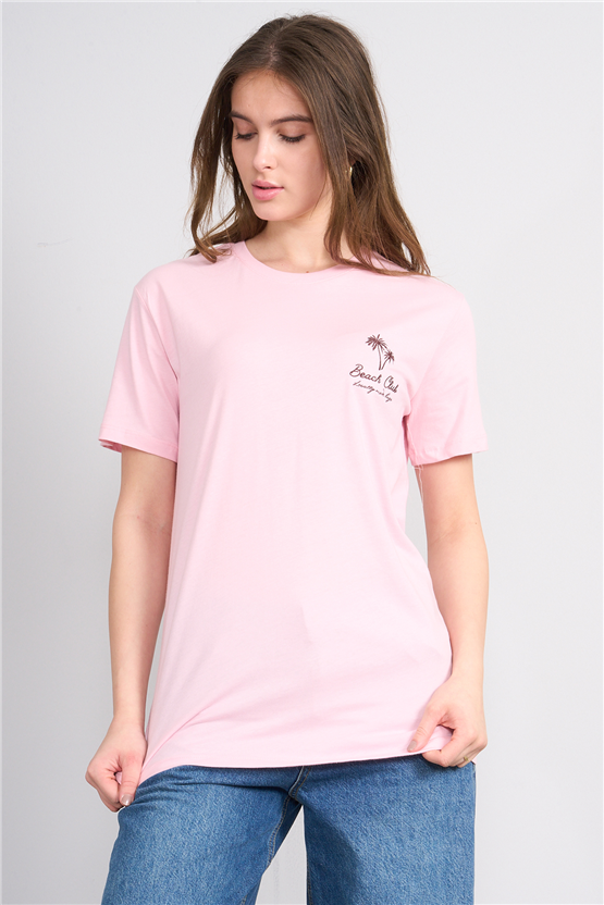 C.K Y26 8958 Fithit Kadın Bisiklet Yaka Regular Nakışlı T-shirt Açık Pembe