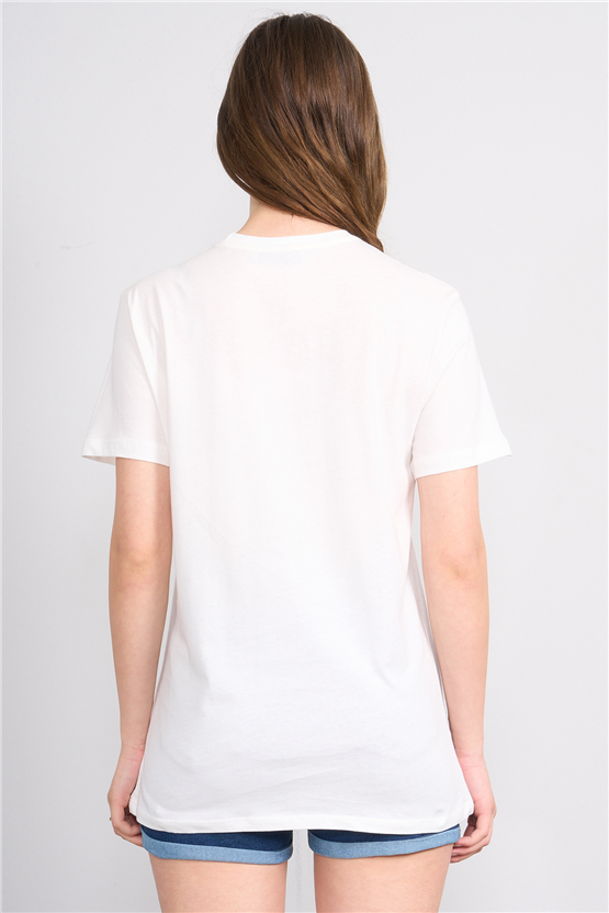 C.K Y26 8958 Fithit Kadın Bisiklet Yaka Regular Nakışlı T-shirt Krem