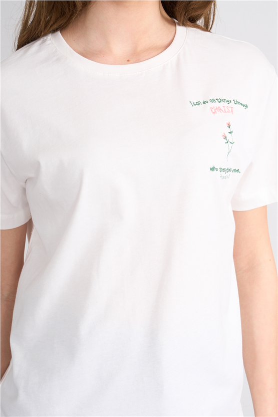 C.K Y26 8960 Fithit Byn B.Yk Regular Nakışlı T-shirt Krem