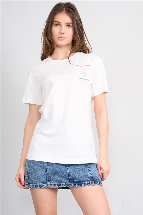 C.K Y26 8960 Fithit Byn B.Yk Regular Nakışlı T-shirt Krem