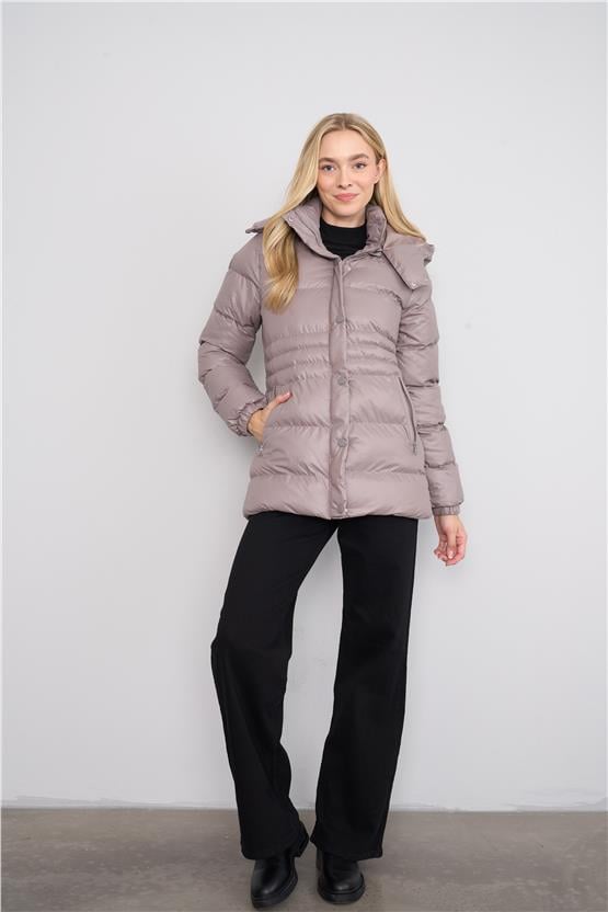 Çetinkaya Fithit 9023 Kadın Kapüşonlu Şişme Mont Gri