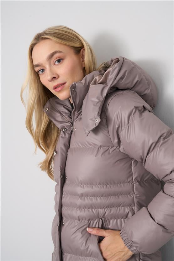 Çetinkaya Fithit 9023 Kadın Kapüşonlu Şişme Mont Gri