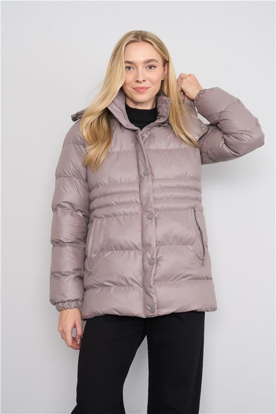 Çetinkaya Fithit 9023 Kadın Kapüşonlu Şişme Mont Gri