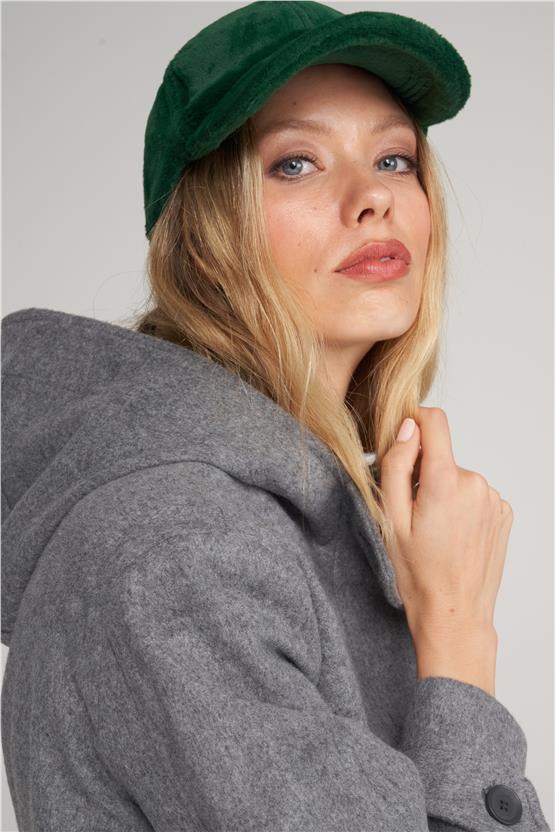 Çetinkaya Fithit 9036 Kadın Kapüşonlu Fermuarlı Kaban Gri