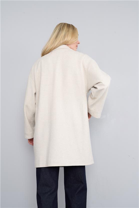 Çetinkaya Fithit 9073 Kadın Erkek Yaka Oversize Kaban Açık Bej