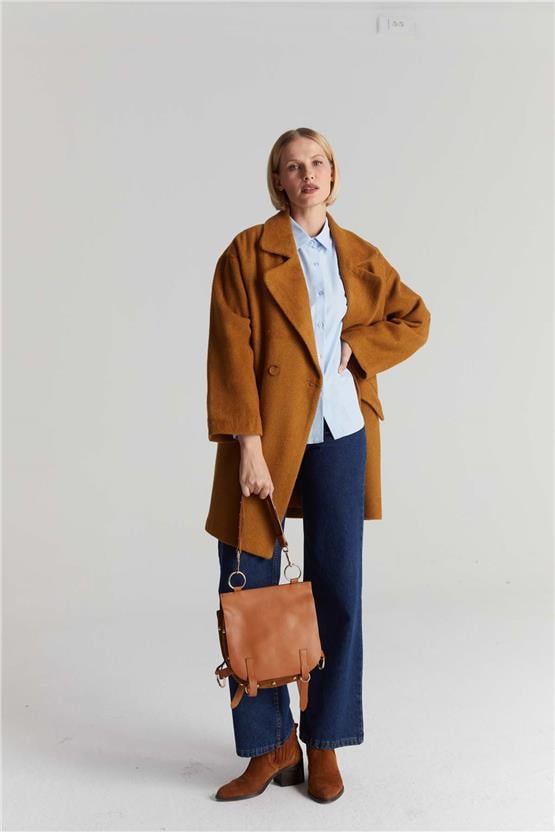 Çetinkaya Fithit 9088 Kadın Erkek Yaka Kaşe Kaban Camel