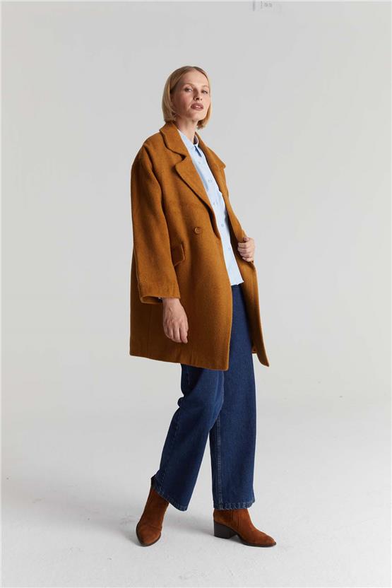 Çetinkaya Fithit 9088 Kadın Erkek Yaka Kaşe Kaban Camel