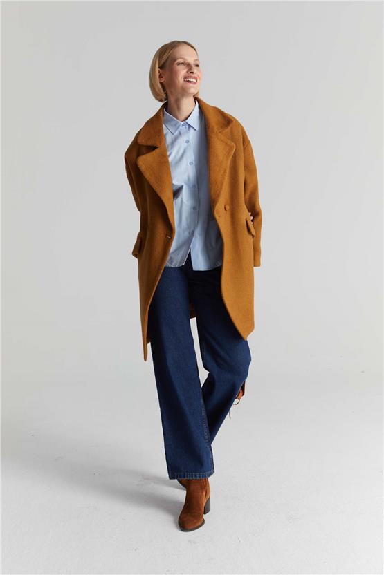 Çetinkaya Fithit 9088 Kadın Erkek Yaka Kaşe Kaban Camel