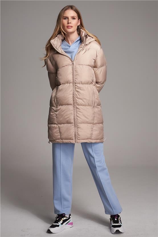 Çetinkaya Fithit 9729 Kapüşonlu Şişme Mont Krem