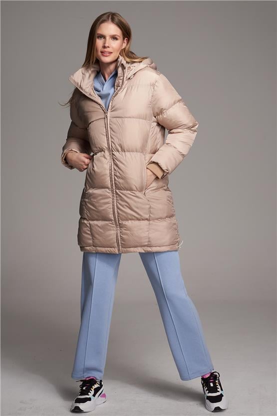 Çetinkaya Fithit 9729 Kapüşonlu Şişme Mont Krem